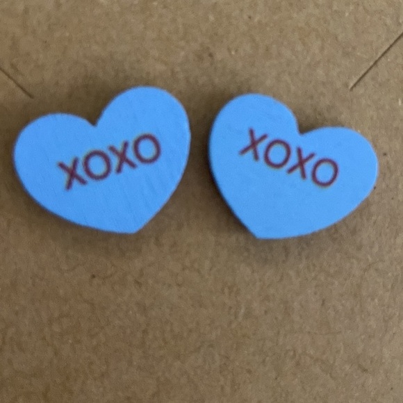 Valentine's Day Purple Confetti Wood Conversation Heart Earrings 1 Set Hand Made - Picture 5 of 8